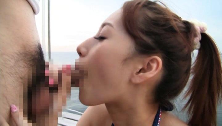 Awesome Japanese model is an amateur sucking cock outdoors - 1