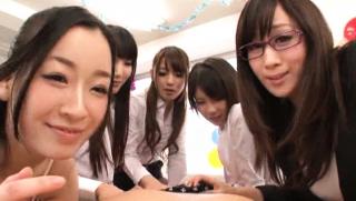 Swallowing Awesome Ayu Sakurai and horny friends in a wild gangbang at school Spying