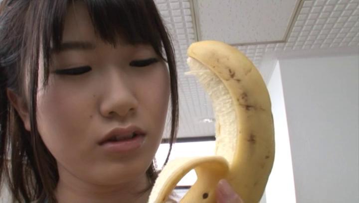 Awesome Stunning teen Rara Unno sucks a banana and a dong at a casting - 1