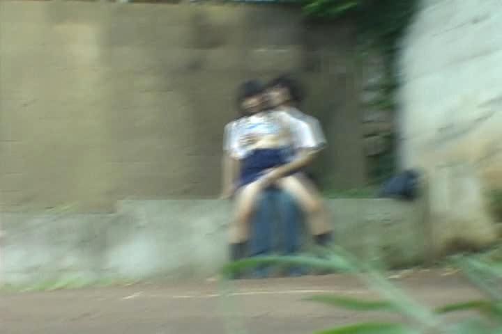 Awesome Asian sweetie and her guy having sex on the steps outside - 1