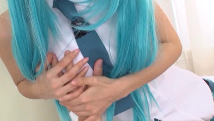 GreekSex  Awesome Stunning blue haired Minami Kojima enjoys a hardcore cosplay session Gay Boysporn - 1