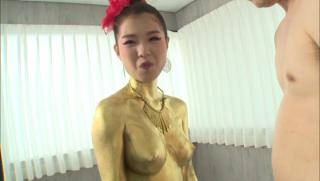 Brother Sister Awesome Frisky gold painted chick Kichikawa Nao is in need of a blowjob Tranny Sex