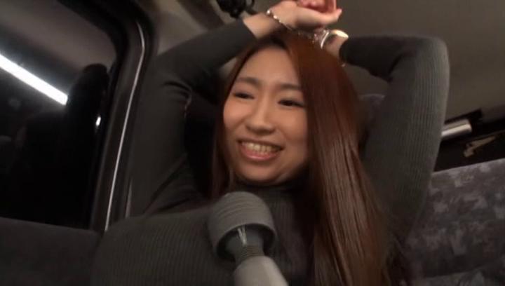 Bisexual Awesome Kinky Japanese AV model gets her pussy toyed and gives head in a car Banging