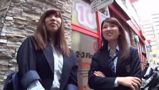 Guys Awesome Superb Japanese schoolgirls jizzed on in a threesome Pick Up