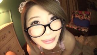 Bubble Awesome Maid with glasses Oshikawa Yuri gives a throat job and eats cum Consolo