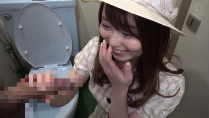 Awesome Cheerful Japanese chick Amane Shizuka goes dirty in the toilet - 1