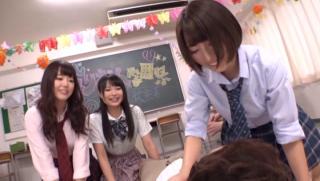 Korean Awesome Schoolgirls are having fun in class with one of their teachers Teamskeet