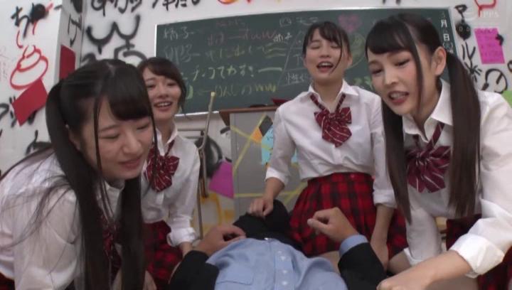 Awesome Young schoolgirls share a dick in class - 2