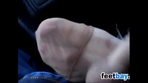 Jizz On Her Nylon Covered Feet In The Car - 1