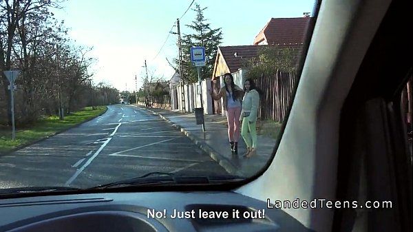 Excitemii Three teen hitchhikers banging in the car Bikini - 1