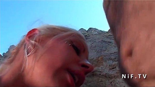 Spanish busty blonde babe sodomized by a french guy on a public beach - 1