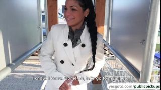 Full Sexy brunette babe Nancy reveals her perfect tits in a parking lot Culito