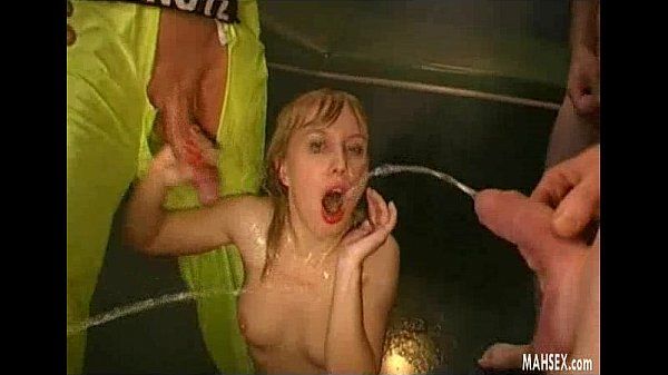 With a green liquid on sheself blonde babe gets pissing - 2