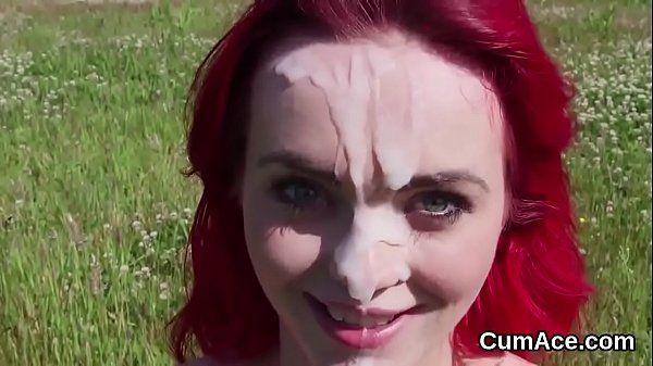 Unusual bombshell gets cum shot on her face swallowing all the cum - 1
