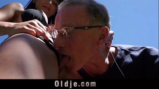 HD Porn Young Julie Fucks a 75 Years Old Man in Park Cheerleader