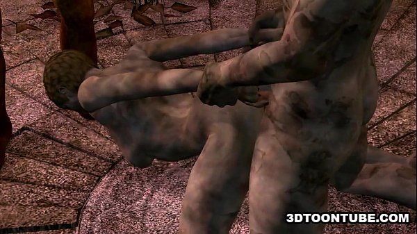 3D cartoon zombie babe getting double teamed outdoors - 2