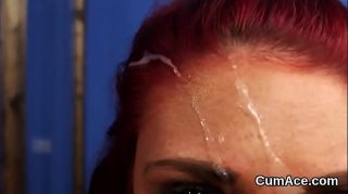 Amador Foxy sex kitten gets cumshot on her face eating all...
