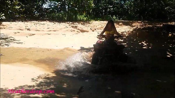 Thai teen heather goes atving in paradise and gets huge throatpie in quad - 1