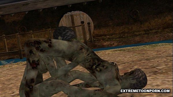 Two 3D Cartoon Zombie Lesbian Babes Fooling Around - 1
