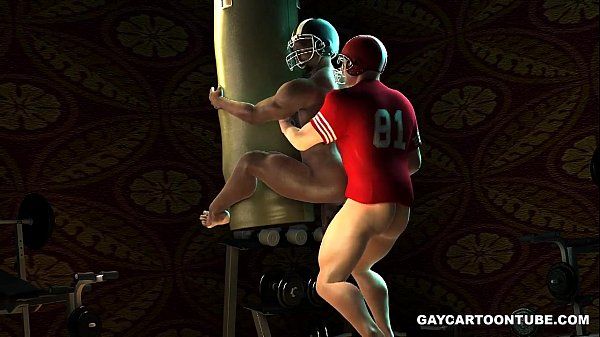 Collar 3D ebony football player taking a white cock in his tight ass Mouth