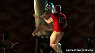 Collar 3D ebony football player taking a white cock in his tight ass Mouth - 1