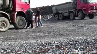 DaPink Cute blonde girl is fucked by 2 guys in PUBLIC at a construction site Boo.by