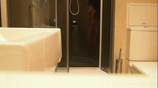 Anal Creampie Brunette gets naked and masturbates in the bathroom Stepfamily