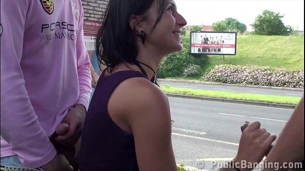 Pururin Hot busty girl public bus stop gang bang sex threesome with 2 guys Smooth