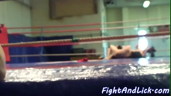 Pussylicking babes toying in a boxing ring - 2