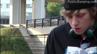Spit Cum in the mouth of a hot blonde teen girl in a public...