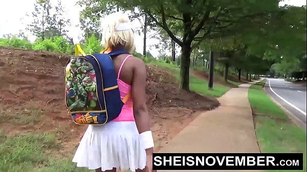 American Ebony Walking After Blowjob In Public, Sheisnovember Lost a Bet Then Sucked A Dick With Her Giant Titties and Nipples out, Then Walked Flashing Her Panties With Upskirt Exposure And Cute Ebony Thighs by Msnovember - 2