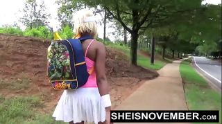 Couple Sex American Ebony Walking After Blowjob In Public, Sheisnovember Lost a Bet Then Sucked A Dick With Her Giant Titties and Nipples out, Then Walked Flashing Her Panties With Upskirt Exposure And Cute Ebony Thighs by Msnovember Blow Jobs