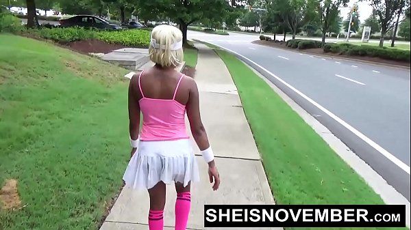 American Ebony Walking After Blowjob In Public, Sheisnovember Lost a Bet Then Sucked A Dick With Her Giant Titties and Nipples out, Then Walked Flashing Her Panties With Upskirt Exposure And Cute Ebony Thighs by Msnovember - 1