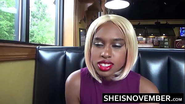 Slim Figure African American Girl Msnovember Risky Fast Food Restaurant Amateur Blowjob With Her Big Natural Tits Out Making Eye Contact Ebony Vixen Sheisnovember HD - 1
