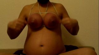 Petite Pregnant slave punishes her own tits Glasses