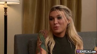 JiggleGifs Blonde shemale anal fucked by a horny friends big dick Creamy