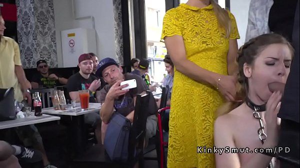 Busty hard caned and fucked in public - 2
