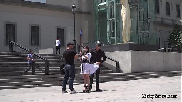 Public slave walked with dick on a stick - 1