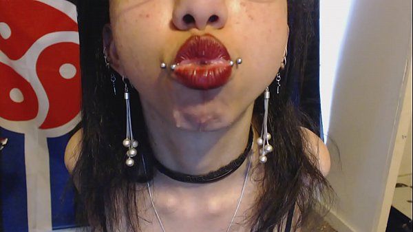 Ball Sucking Goth with Red Lipstick Drools a Whole Lot and Blows Spit Bubbles at You - Spit and Saliva and Lipstick Fetish Anale