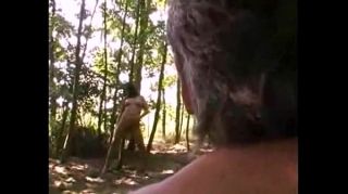 Monstercock Horny Girl fucked by an old man in the woods /100dates Milk