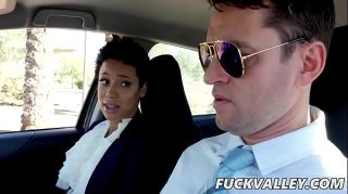Colombiana Amethyst Banks In Chocolate Skin Cutie Rides Her Driving Instructor Clothed