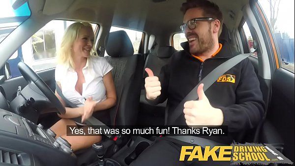 Fake Driving School Instructor has horny car fuck with busty blonde MILF - 1