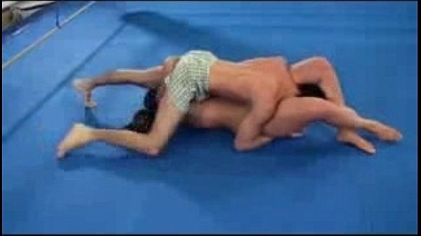 Sexy brunette and skinny boy wrestling and facesitting - 1