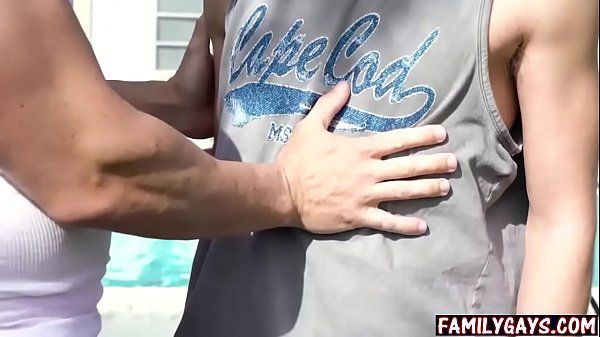 Stepfather and stepson having gay sex in the backyard - 1