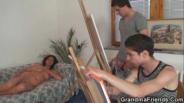 Old bitch gets banged by two young painters - 1