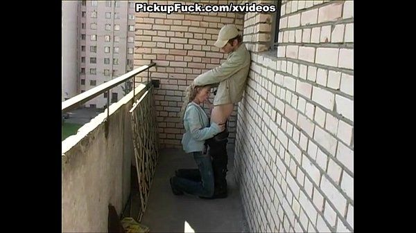 Male young blonde sucking on the veranda Spying