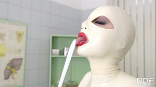 FireCams Busty Latex Lucy spanks her ass & fills her creamy pussy with clinic sex toy Moaning