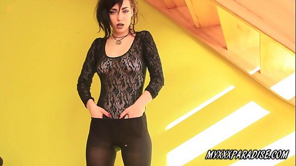 Goth girl perfect body and pierced nipples Alice in boots and pantyhose - 1