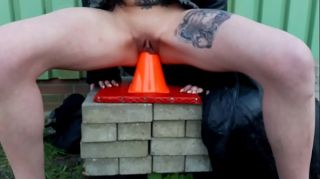 Stepbro Slut Lucy fucks a traffic cone and a dildo in public ForumoPhilia - 1