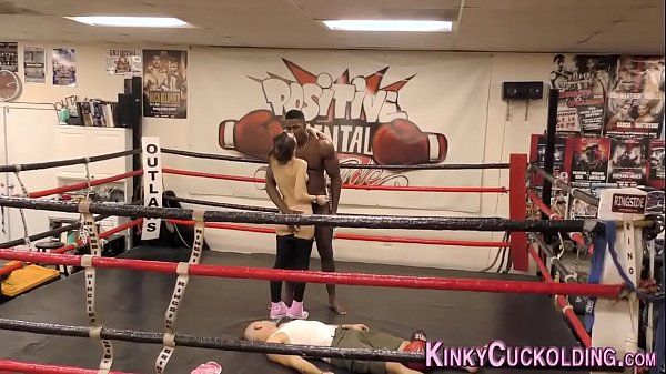 Assfucked Domina cuckolds in boxing gym for cum Bang